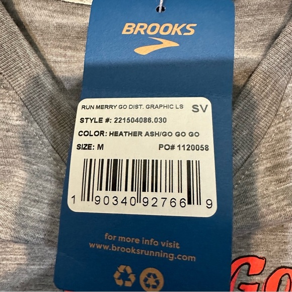 Brooks Gray graphic Long Sleeve Run Merry Go Distance Top quick drying medium - Picture 9 of 11